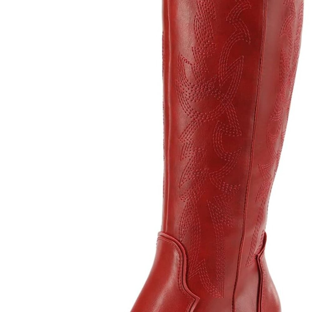 Womens Wide Calf Cowboy Boots Leather 16 Inch Knee High Western Zipper - Picture 3 of 7